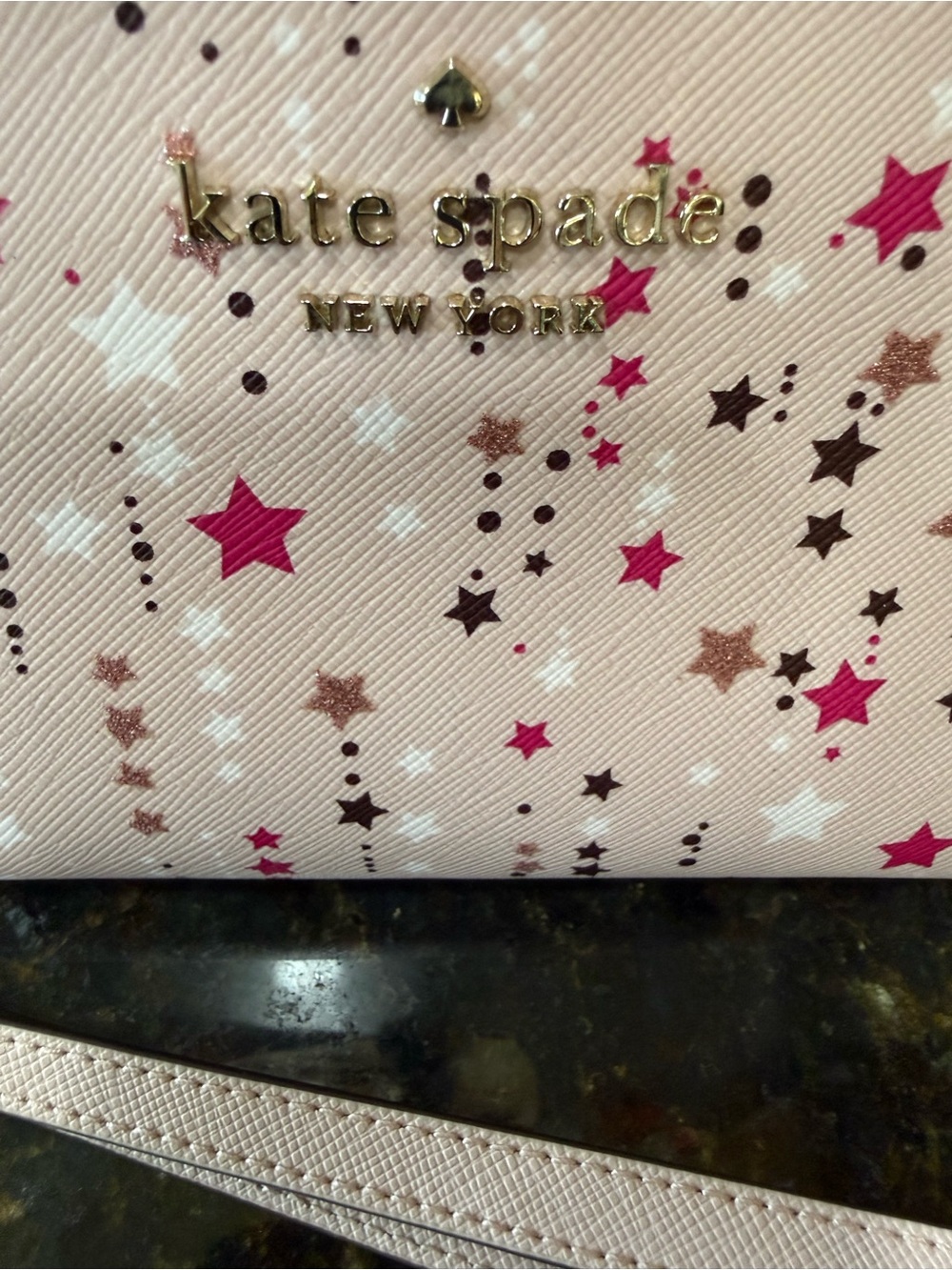 Kate Spade ♠️ Pink Star-Print Top Zip & Snap Closure Wristlet Wallet NWOT - Picture 2 of 7